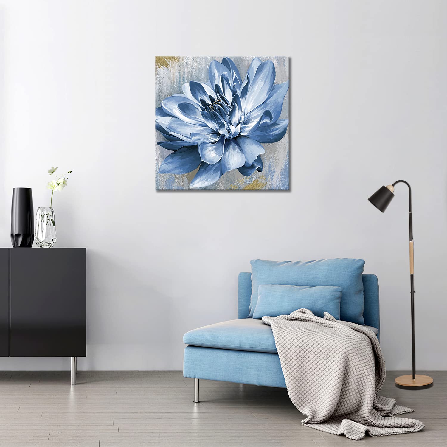 YAYNICE Blue Flower Canvas Wall Art Flower Blossoming for Bathroom Wall Art Picture Print Wall Painting Modern Artwork Wall Décor for Bedroom Living Room Office