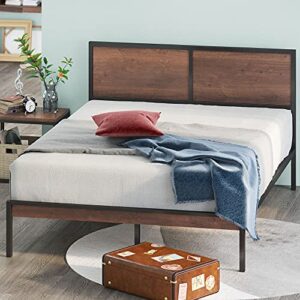 zinus mory metal platform bed frame with split headboard / wood slat support / no box spring needed / easy assembly, queen