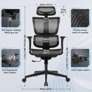 Primy Ergonomic Gaming Chair, Adjustable Lumbar Support, Breathable Mesh Seat, 360 Swivel, Black