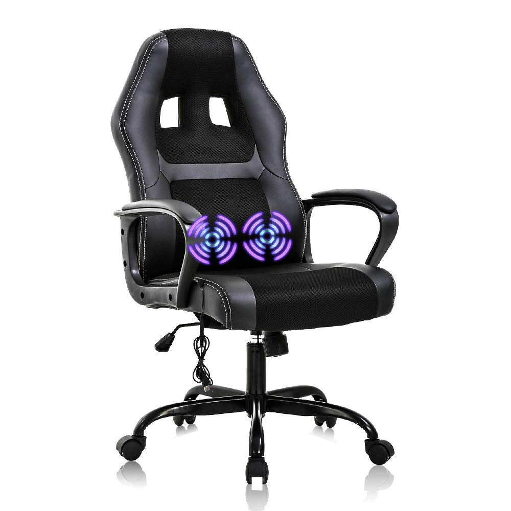 Office Chair Gaming Chair Ergonomic Desk Chair Massage Racing Chair with Lumbar Support & Armrest Rolling PU Leather High Back Computer Chair PC Swivel Executive Chair,for Men Women, Black