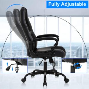 Office Chair Gaming Chair Ergonomic Desk Chair Massage Racing Chair with Lumbar Support & Armrest Rolling PU Leather High Back Computer Chair PC Swivel Executive Chair,for Men Women, Black