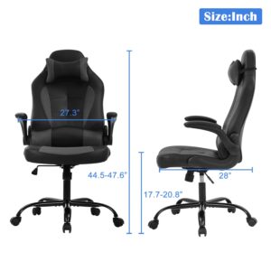 PC Gaming Chair Office Chair, Ergonomic Desk Chair with Headrest& Lumbar Support, Adjustable High Back PU Leather Computer Chair Racing Rolling Swivel Task Chair for Adults, Grey