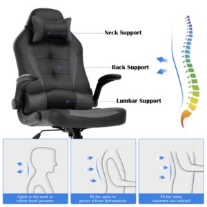 PC Gaming Chair Office Chair, Ergonomic Desk Chair with Headrest& Lumbar Support, Adjustable High Back PU Leather Computer Chair Racing Rolling Swivel Task Chair for Adults, Grey