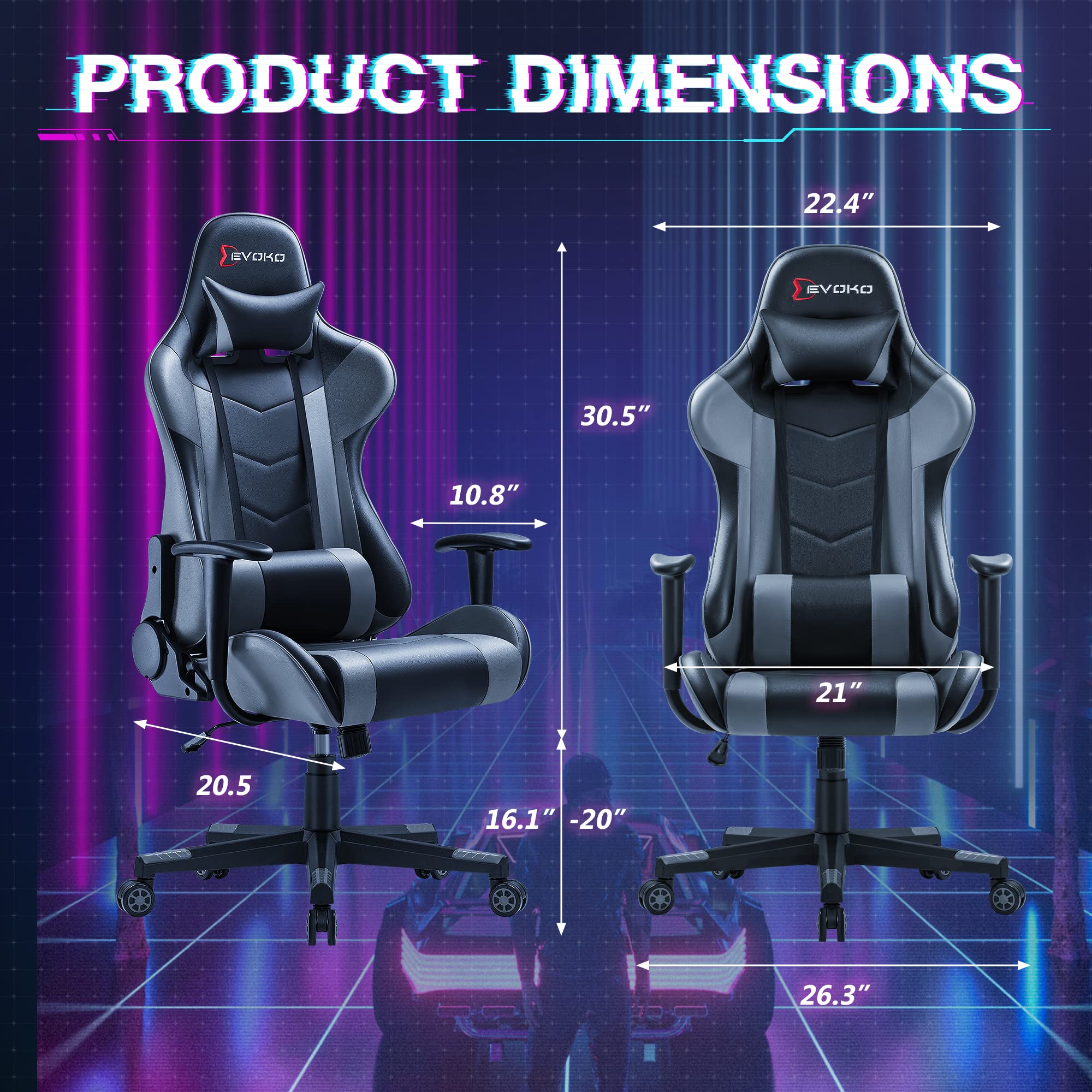 Devoko Ergonomic Gaming Chair Racing Style Adjustable Height High Back PC Computer Chair with Headrest and Lumbar Support Executive Office Chair (Grey)