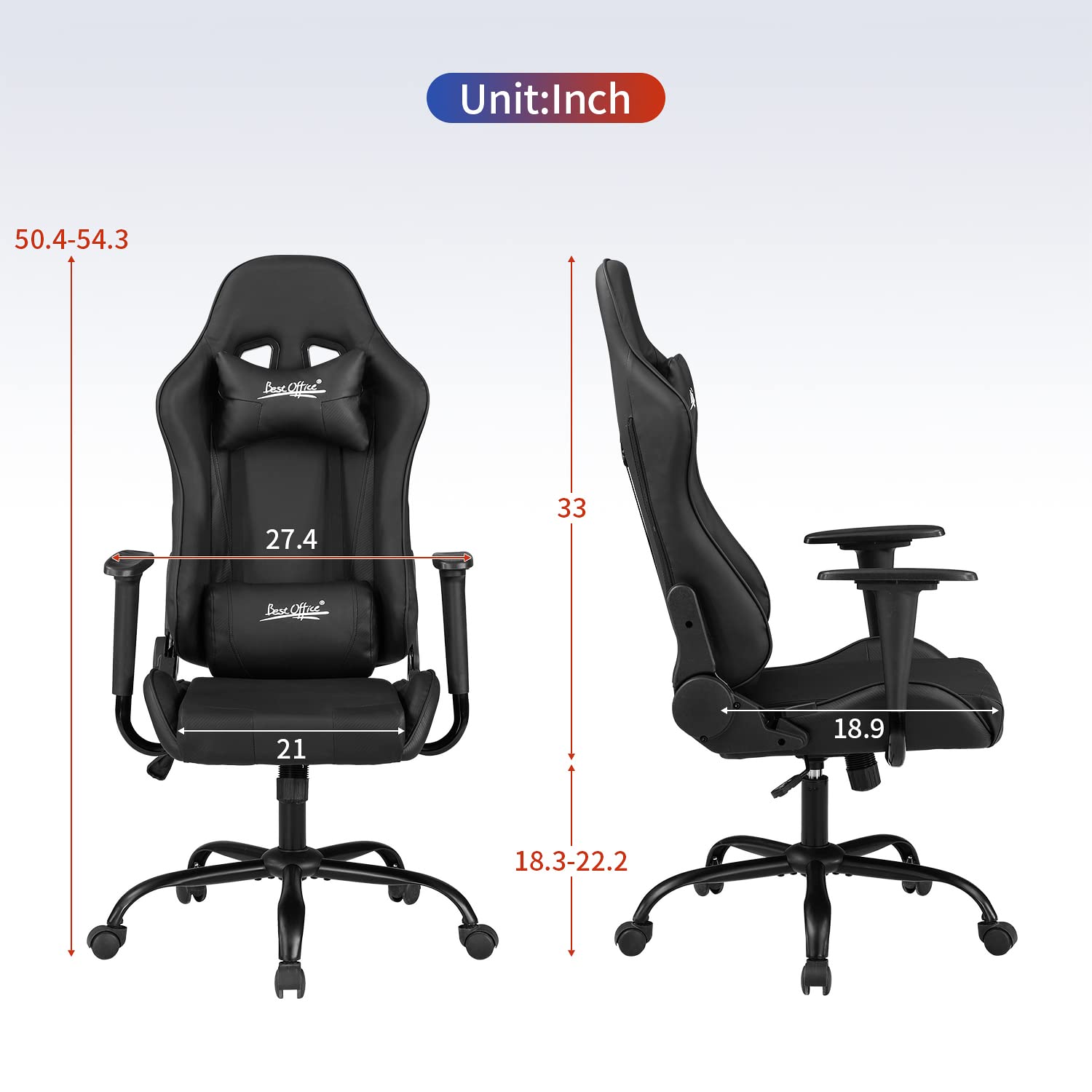 Gaming Chair Office Chair Desk Chair with Lumbar Support Headrest Armrest Task Rolling Swivel Ergonomic E-Sports Adjustable PC Gamer Chair Black