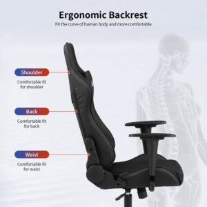 Gaming Chair Office Chair Desk Chair with Lumbar Support Headrest Armrest Task Rolling Swivel Ergonomic E-Sports Adjustable PC Gamer Chair Black