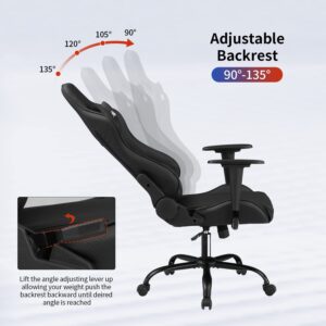 Gaming Chair Office Chair Desk Chair with Lumbar Support Headrest Armrest Task Rolling Swivel Ergonomic E-Sports Adjustable PC Gamer Chair Black