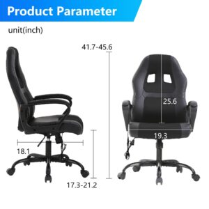 PayLessHere Gaming Chair Office Chair Support Adjustable Ergonomic Pu Leather Racing Lumbar Massage Chair Headrest Armrest Task 360° Swivel Ergonomic Computer Chair for Women Men Adults, Black