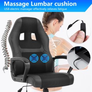 PayLessHere Gaming Chair Office Chair Support Adjustable Ergonomic Pu Leather Racing Lumbar Massage Chair Headrest Armrest Task 360° Swivel Ergonomic Computer Chair for Women Men Adults, Black