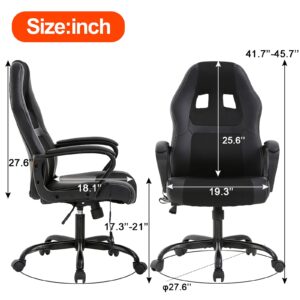 PC Gaming Chair, Ergonomic Office Chair, Gaming Chair on Wheels,Task Rolling Swivel Computer Chair with Lumbar Support Headrest,PU Leather Executive High Back Computer Chair for Adults, Black