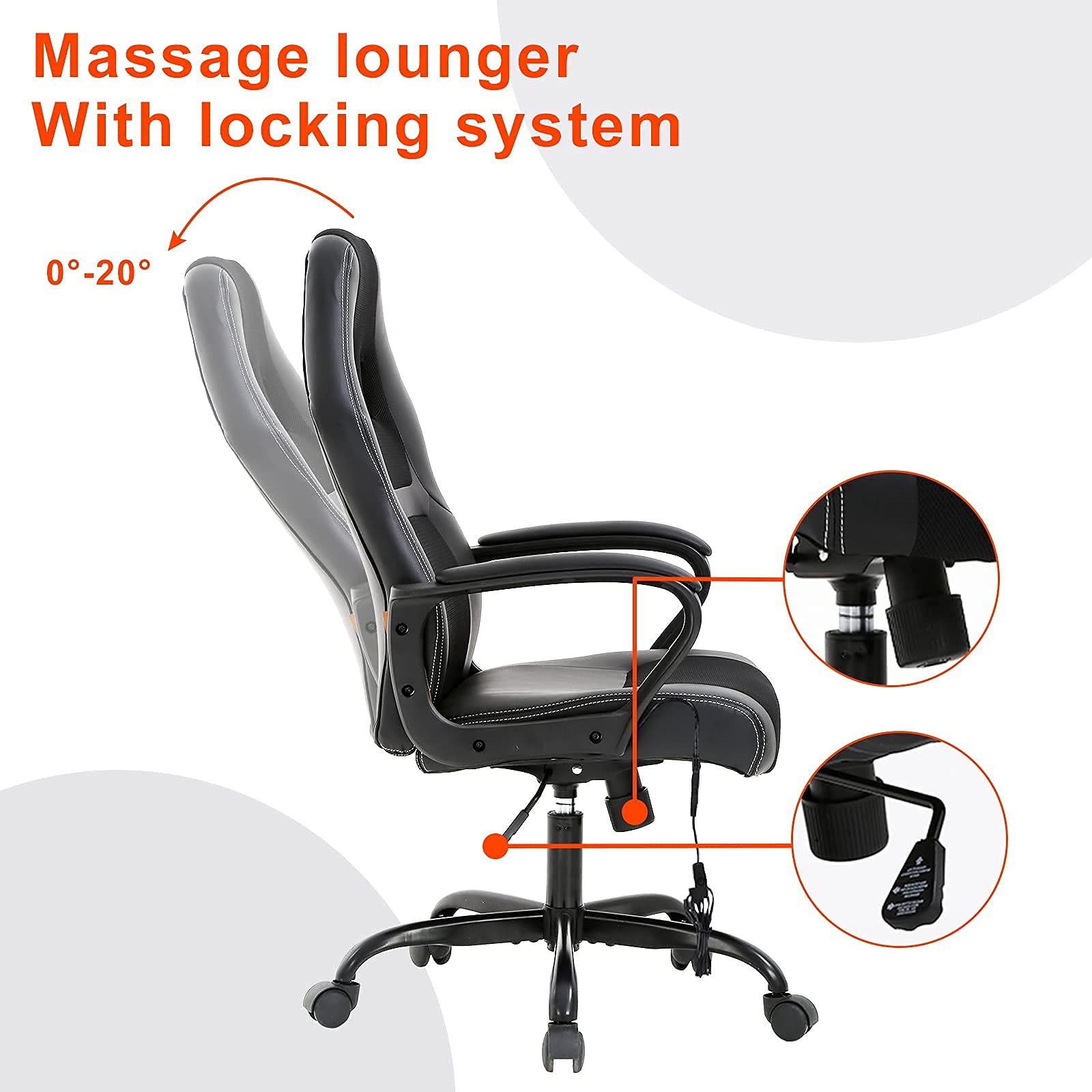 PC Gaming Chair, Ergonomic Office Chair, Gaming Chair on Wheels,Task Rolling Swivel Computer Chair with Lumbar Support Headrest,PU Leather Executive High Back Computer Chair for Adults, Black