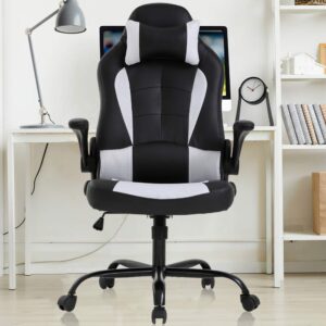 dkeli, gaming chair office chair desk chair ergonomic high back computer chair with lumbar support flip-up arms headrest pu leather swivel task chair