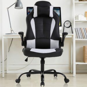 Dkeli, Gaming Chair Office Chair Desk Chair Ergonomic High Back Computer Chair with Lumbar Support Flip-up Arms Headrest PU Leather Swivel Task Chair