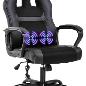 Gaming Chair Desk Chairs Ergonomic Office Chair Comfortable Massage Computer Desk Chair with Adjustable Backrest and Height, PU Leather Executive PC Swivel Chair Chair with Lumbar Support (Black)