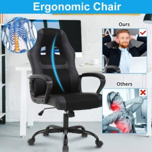 Gaming Chair Ergonomic Office Chair Racing Chair with Lumbar Support & Armrest PU Leather High Back Computer Chair Adjustable Height Swivel Executive Chair for Adults, Black