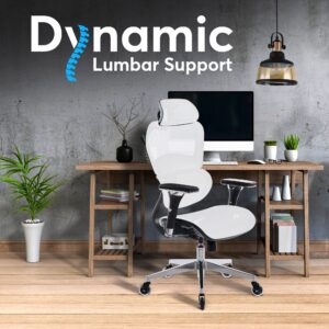 Oline ErgoPro Ergonomic Office Chair - Rolling Desk Chair with 4D Adjustable Armrest, 3D Lumbar Support and Blade Wheels - Mesh Computer Chair, Gaming Chairs, Executive Swivel Chair (White)