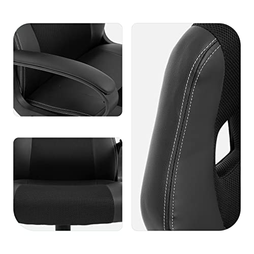 BestOffice Adjustable Massage Desk Lumbar Support Headrest Armrest Task Rolling Swivel Racing Ergonomic Office PU Leather Computer Chair, Black