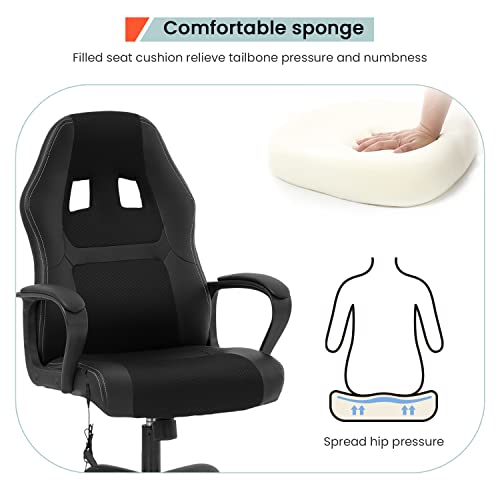 BestOffice Adjustable Massage Desk Lumbar Support Headrest Armrest Task Rolling Swivel Racing Ergonomic Office PU Leather Computer Chair, Black