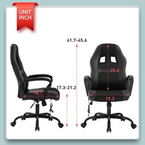 BestOffice Adjustable Massage Desk Lumbar Support Headrest Armrest Task Rolling Swivel Racing Ergonomic Office PU Leather Computer Chair, Black