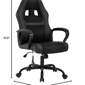 BestOffice Adjustable Massage Desk Lumbar Support Headrest Armrest Task Rolling Swivel Racing Ergonomic Office PU Leather Computer Chair, Black