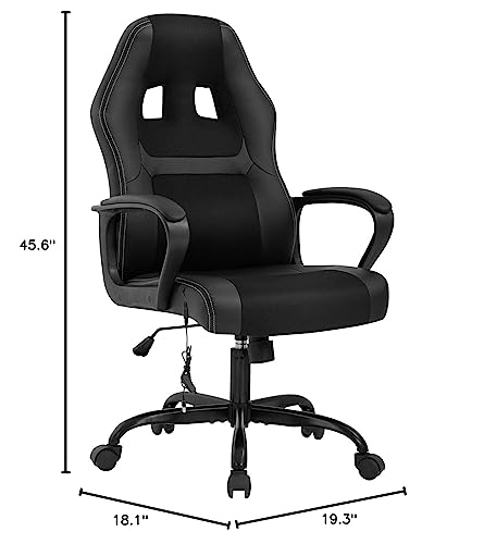 BestOffice Adjustable Massage Desk Lumbar Support Headrest Armrest Task Rolling Swivel Racing Ergonomic Office PU Leather Computer Chair, Black