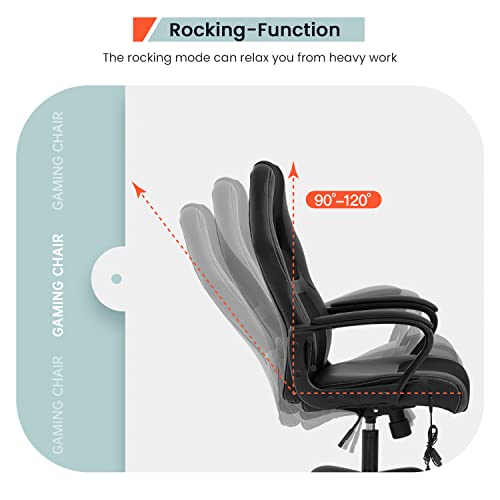 BestOffice Adjustable Massage Desk Lumbar Support Headrest Armrest Task Rolling Swivel Racing Ergonomic Office PU Leather Computer Chair, Black