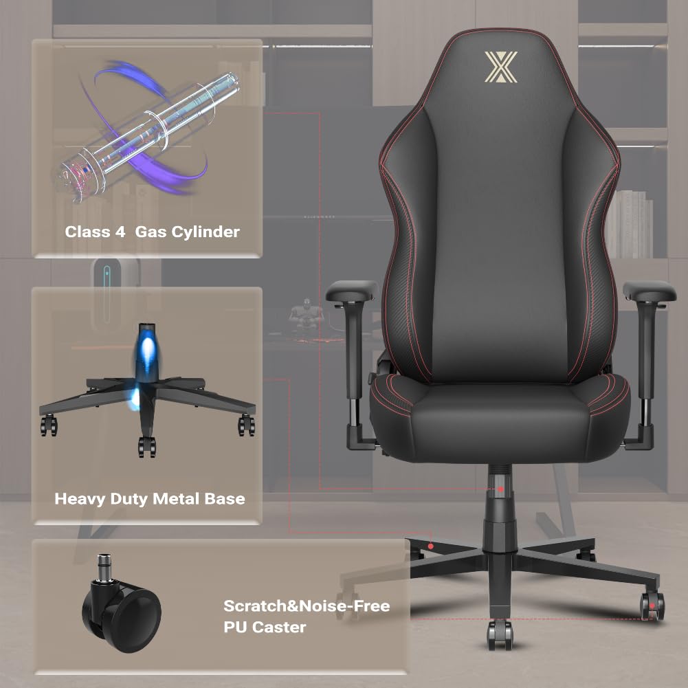 Gaming Chair Ergonomic Office Chair Desk Chair with Lumbar Support Flip Up Arms Headrest PU Leather Executive High Back Computer Chair for Adults Women Men, Fabric Black