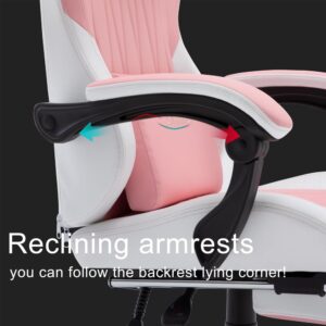 OHAHO Gaming Chair, Office Chair High Back Computer Chair Leather Desk Chair Racing Executive Ergonomic Adjustable Swivel Task Chair with Headrest and Lumbar Support (Pink)