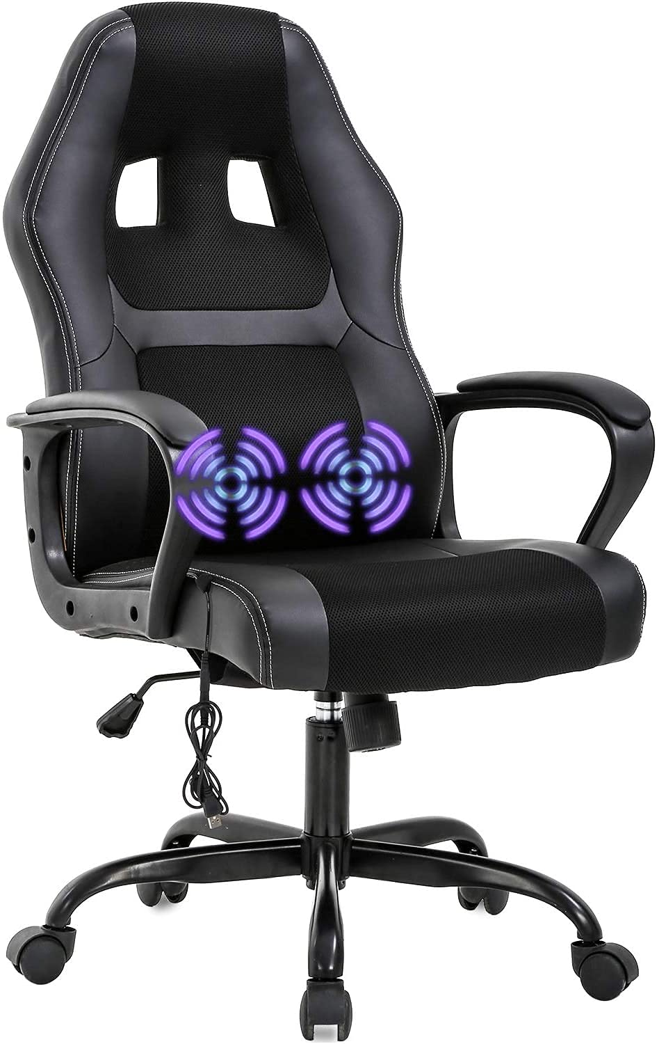 PC Gaming Chair Massage Function Computer Chair Ergonomic Office Chair with Lumbar Support Swivel Rolling Desk Chair Video Game PU Leather Racing Chair Executive High Back Task Chair, Black