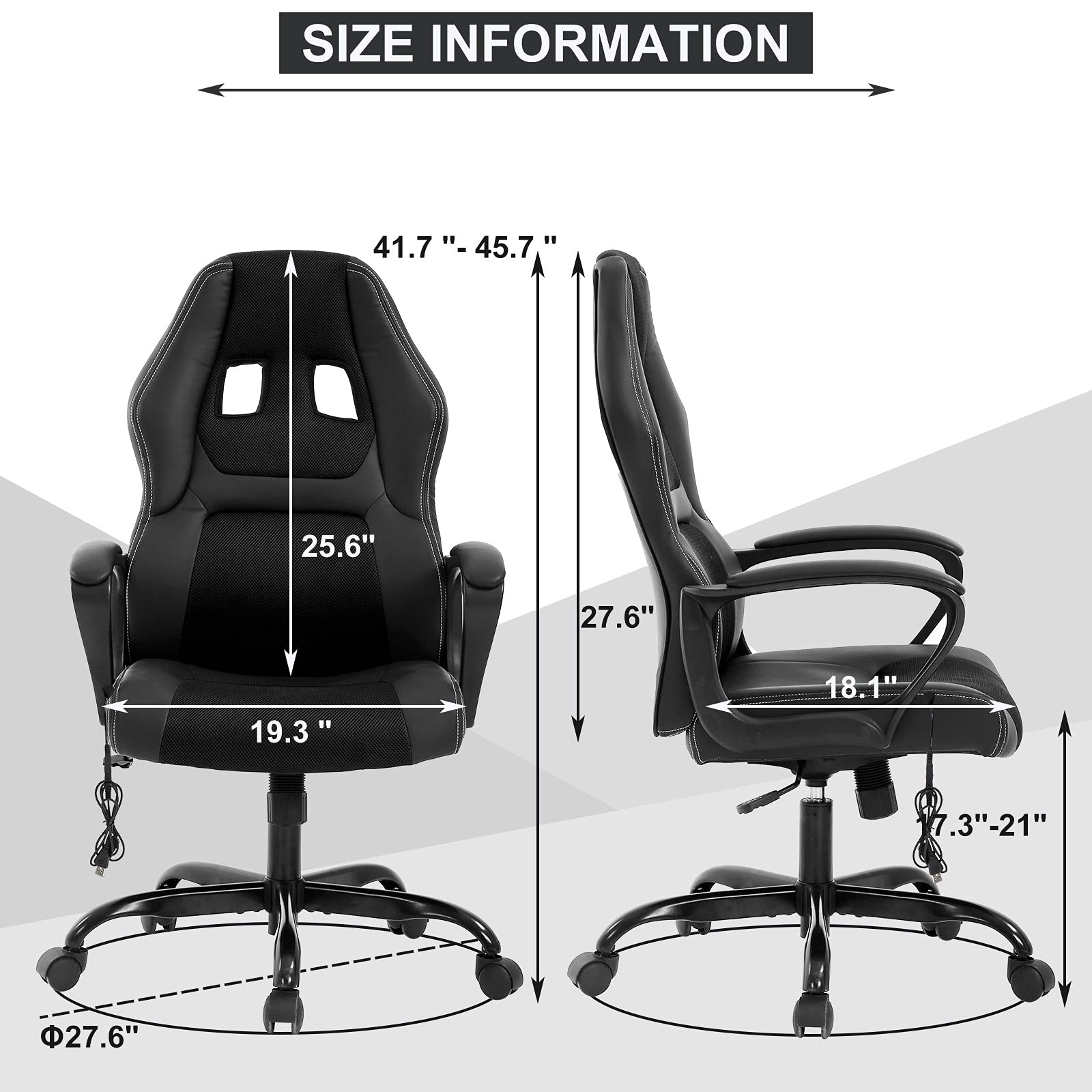 PC Gaming Chair Massage Function Computer Chair Ergonomic Office Chair with Lumbar Support Swivel Rolling Desk Chair Video Game PU Leather Racing Chair Executive High Back Task Chair, Black