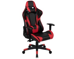 flash furniture x20 fully reclining leathersoft racing style gaming chair with and lumbar pillows, ergonomic padded swivel computer chair, red/black