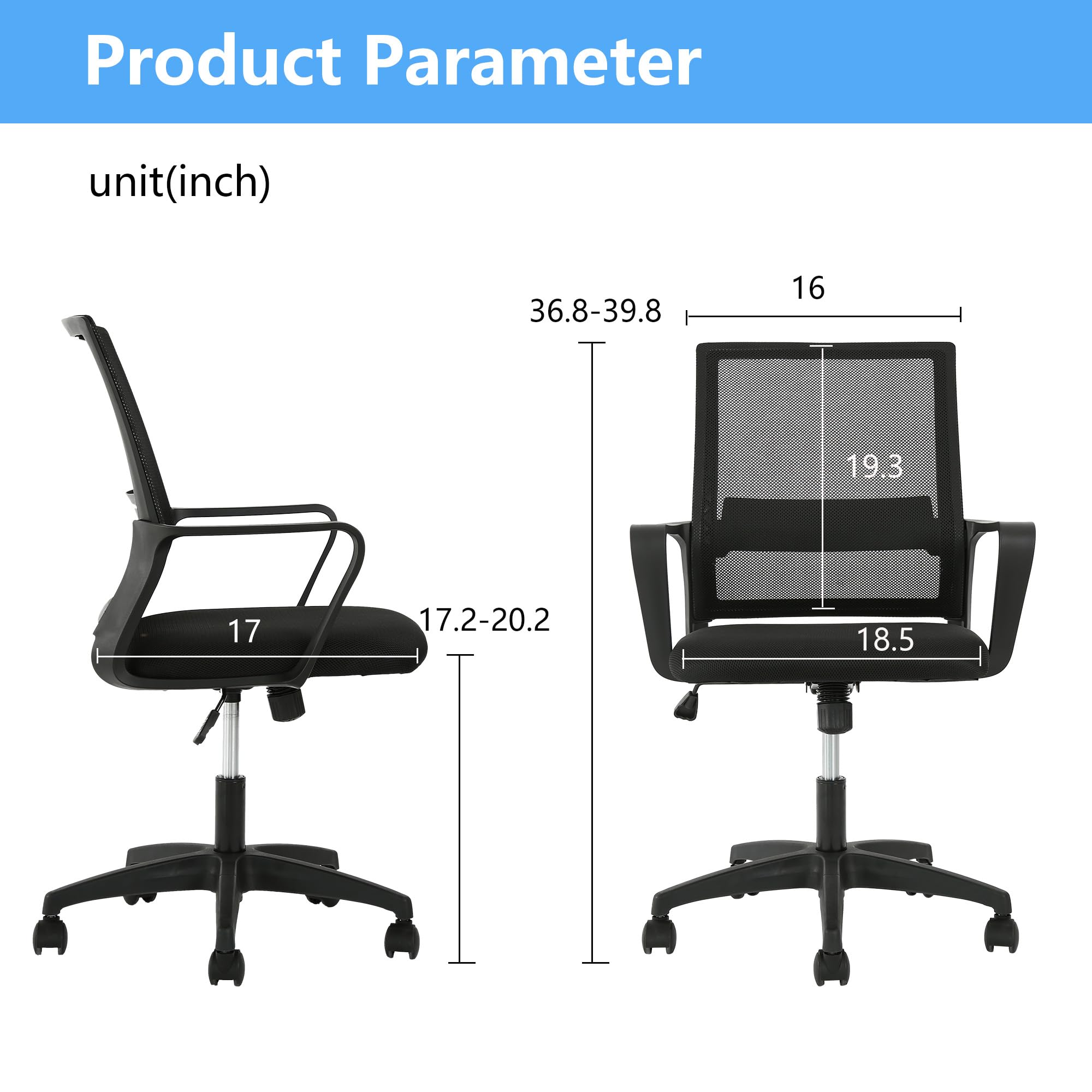 PayLessHere Office Chair Computer Chair Ergonomic Mesh Chair Mid-Back Home Office Swivel Chair Modern Desk Chair with Wheels Armrests Lumbar Support (Black)