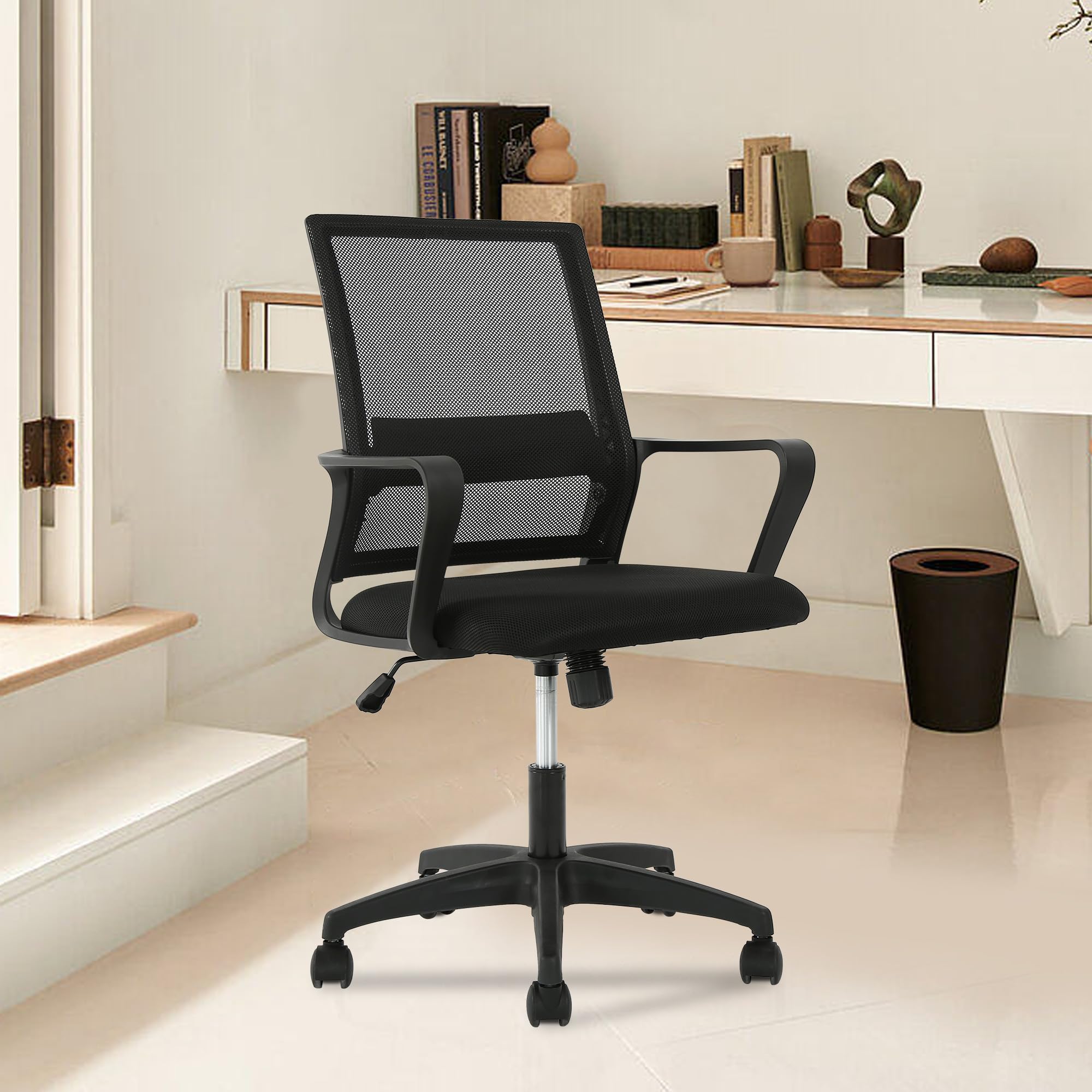 PayLessHere Office Chair Computer Chair Ergonomic Mesh Chair Mid-Back Home Office Swivel Chair Modern Desk Chair with Wheels Armrests Lumbar Support (Black)