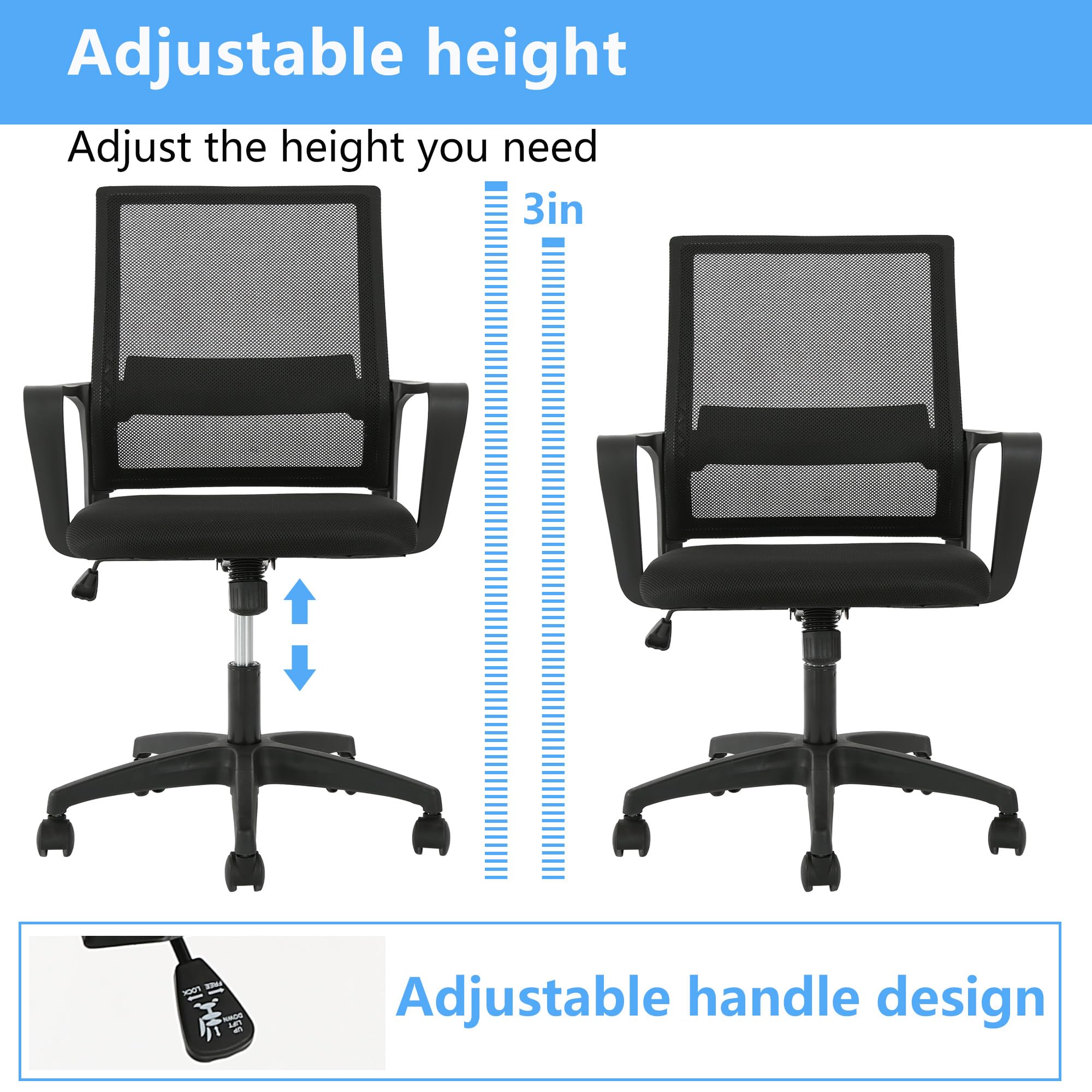 PayLessHere Office Chair Computer Chair Ergonomic Mesh Chair Mid-Back Home Office Swivel Chair Modern Desk Chair with Wheels Armrests Lumbar Support (Black)