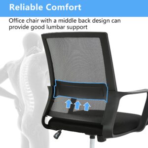 PayLessHere Office Chair Computer Chair Ergonomic Mesh Chair Mid-Back Home Office Swivel Chair Modern Desk Chair with Wheels Armrests Lumbar Support (Black)