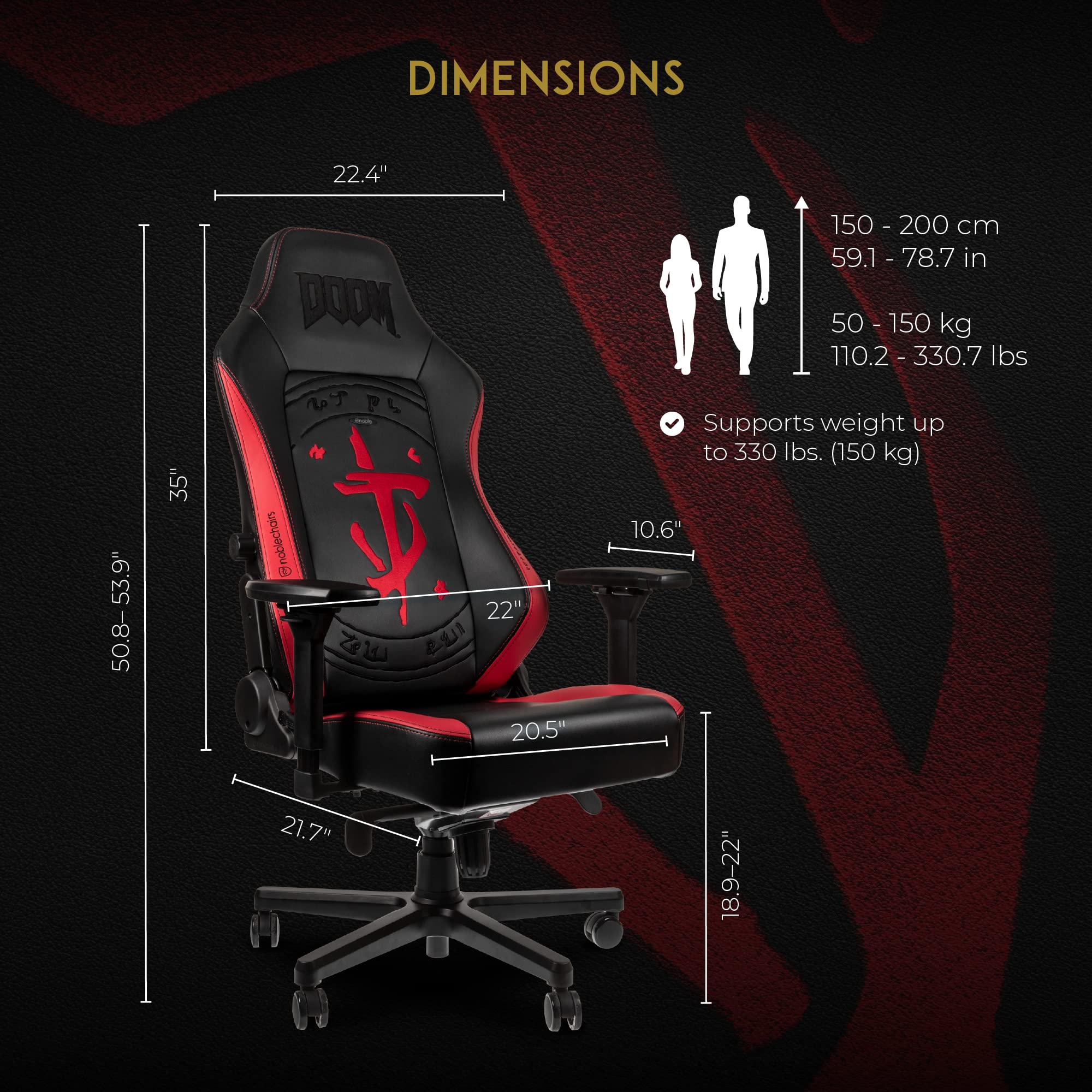 noblechairs Hero Gaming Chair/Office Chair with Lumbar Support, PU Faux Leather, Doom Edition