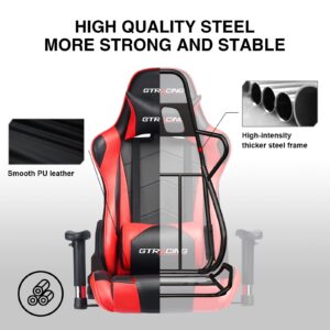 GTRACING Gaming Chair Racing Office Computer Ergonomic Video Game Chair Backrest and Seat Height Adjustable Swivel Recliner with Headrest and Lumbar Pillow Esports Chair (Red)