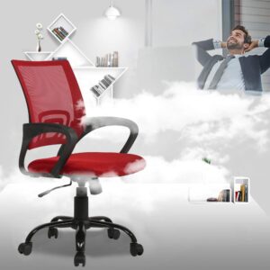 Desk Chair Home Office Chair, Mesh Computer Chairs with Lumbar Support& Armrests, Adjustable Ergonomic Mid-Back Computer Desk Chair, Executive Rolling Swivel Task Chair for Adults,Red