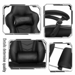 8AM Office Ergonomic Gaming Chair with Leg Rest Support Racing Style Gaming Computer Chair High Back Gaming Recliner for Home Office Game Room, PU Leather Black