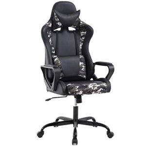 bestoffice office desk lumbar support arms headrest high back pu leather racing rolling swivel executive computer chair for women adults girls, camo