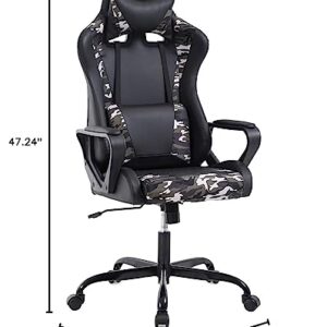 BestOffice Office Desk Lumbar Support Arms Headrest High Back PU Leather Racing Rolling Swivel Executive Computer Chair for Women Adults Girls, Camo