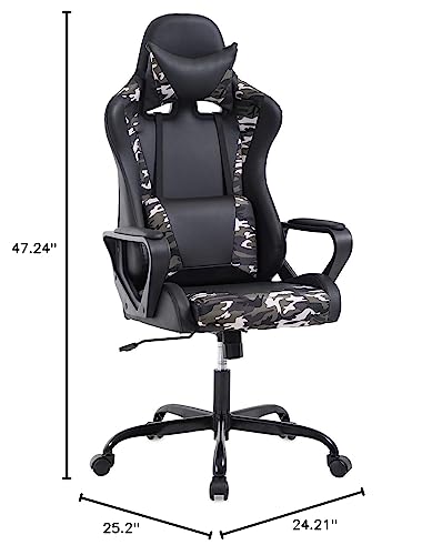 BestOffice Office Desk Lumbar Support Arms Headrest High Back PU Leather Racing Rolling Swivel Executive Computer Chair for Women Adults Girls, Camo