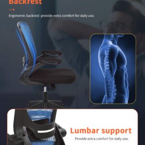 Home Office Chair Ergonomic Desk Chair Mesh Computer Chair with Lumbar Support Flip-up Arms Swivel Rolling Executive Task Chair Adjustable Chair for Adults(Blue)