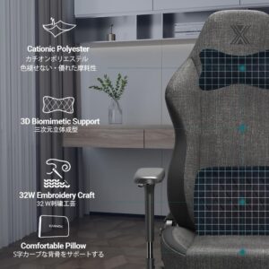 Gaming Chair Breathable Fabric Office Chair 4D Armrests, High Back Ergonomic Computer Chair with Premium Breathable Cloth Cushion and Headrest Lumbar Support Grey