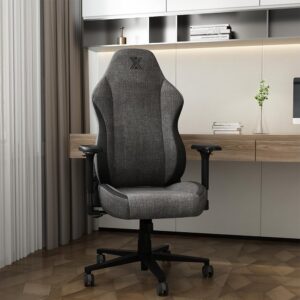 Gaming Chair Breathable Fabric Office Chair 4D Armrests, High Back Ergonomic Computer Chair with Premium Breathable Cloth Cushion and Headrest Lumbar Support Grey