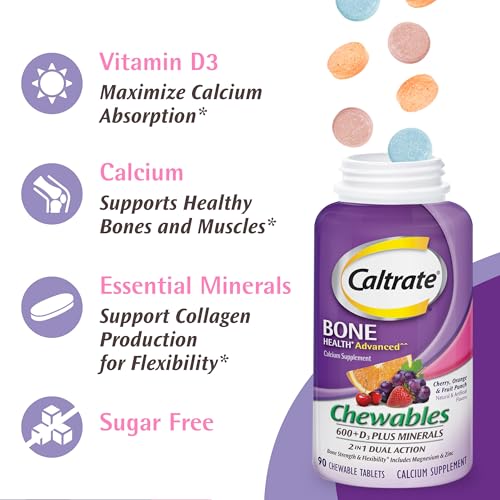 Caltrate Chewables 600 Plus D3 Plus Minerals Calcium Vitamin D Supplement, Cherry, Orange and Fruit Punch - 155 Count (Pack of 1) (Package May Vary)