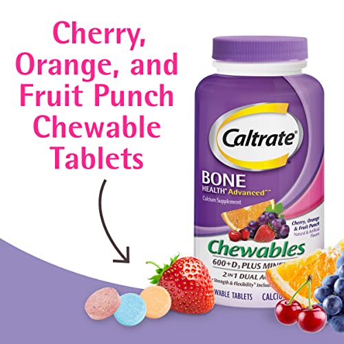 Caltrate Chewables 600 Plus D3 Plus Minerals Calcium Vitamin D Supplement, Cherry, Orange and Fruit Punch - 155 Count (Pack of 1) (Package May Vary)