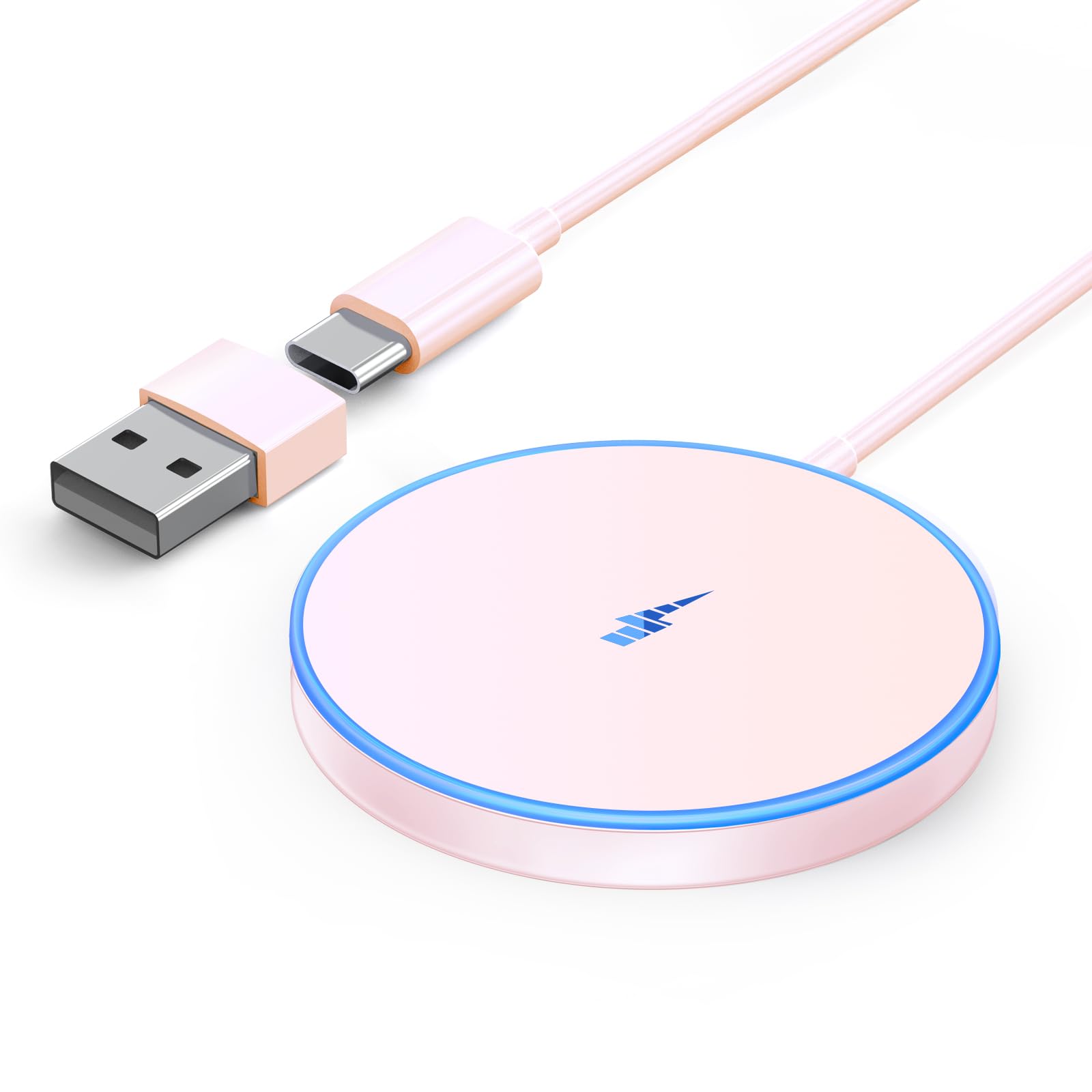 Magnetic Wireless Charger Fast Apple Mag-Safe Charger for iPhone 15 Pro Max/15 Pro/15/15 Plus/14/13/12 Series AirPods 3/2/Pro/Pro 2 LED Magnet Charging Pad with Dual Charging Ports Pink