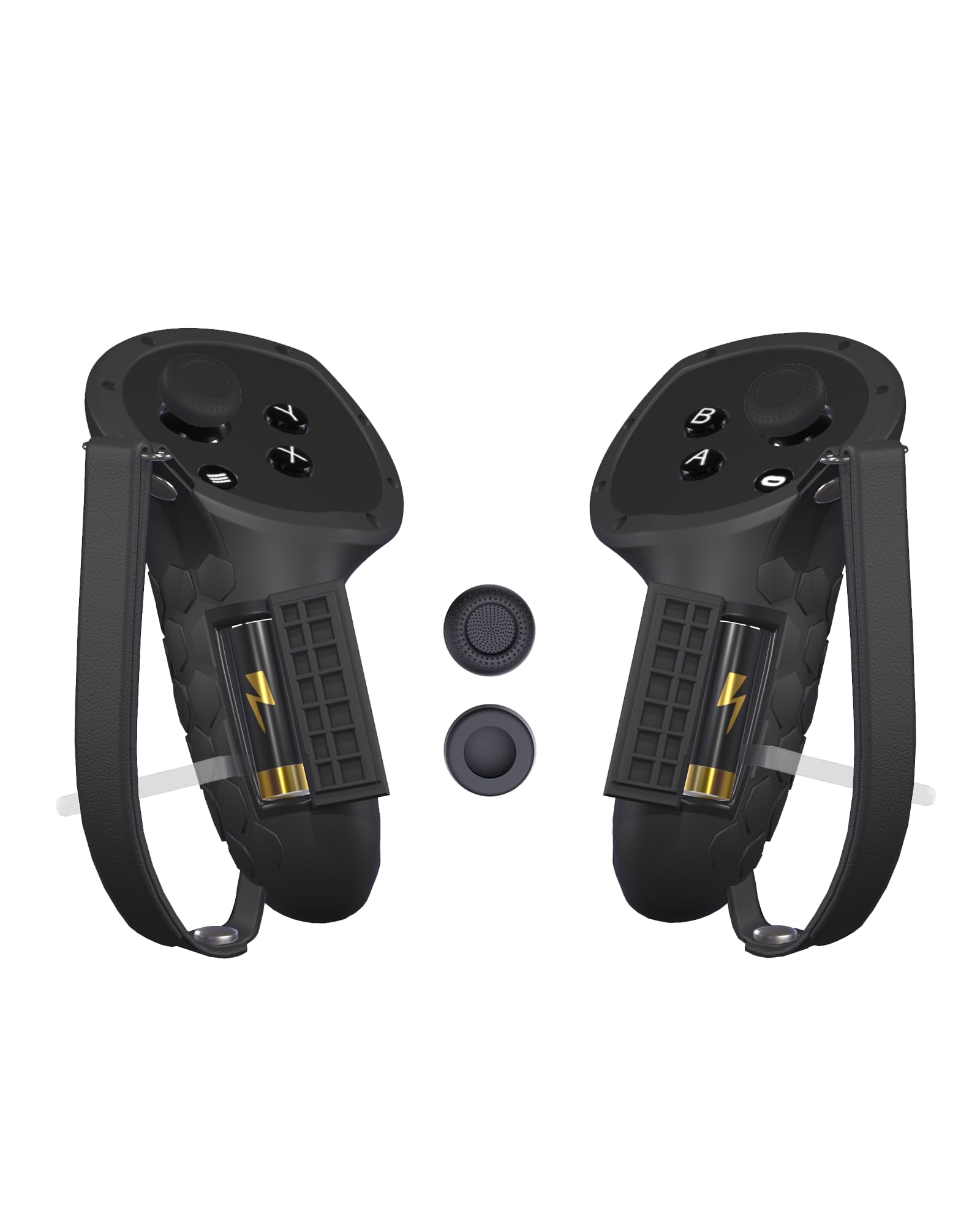 Lonxmovs Controller Grip Cover Compatible with Meta/Oculus Quest 3 Grips Cover for VR Touch Plus Controllers Covers Protector with Battery Opening Cover and Knuckle Straps(Black)