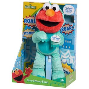 sesame street dino stomp elmo 13-inch plush stuffed animal sings and dances, kids toys for ages 18 month by just play